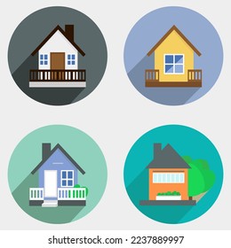 Vector illustration of house exterior front view. Simple house with doors and windows.
