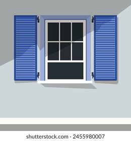 Vector illustration of house facade with open window and shutters