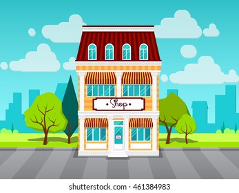 Vektorillustration-Illustration von Hausfassade oder Werkstatt