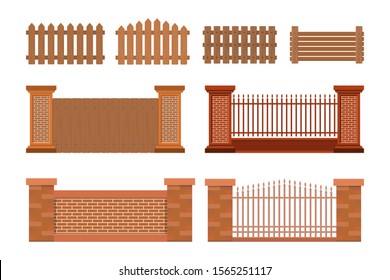 vector illustration of house fence, flat style design concepts with different variations isolated white background