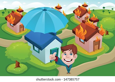 A vector illustration of house in fire
