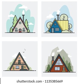 Vector illustration house. Flat buildings A-frame house
