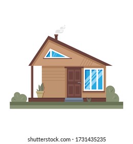 vector illustration of a house in a flat style.  cottage with green bushes
