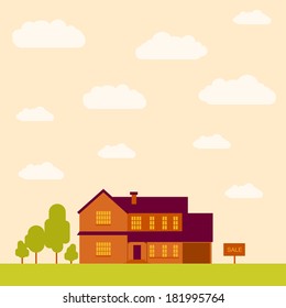 vector illustration of house in garden
