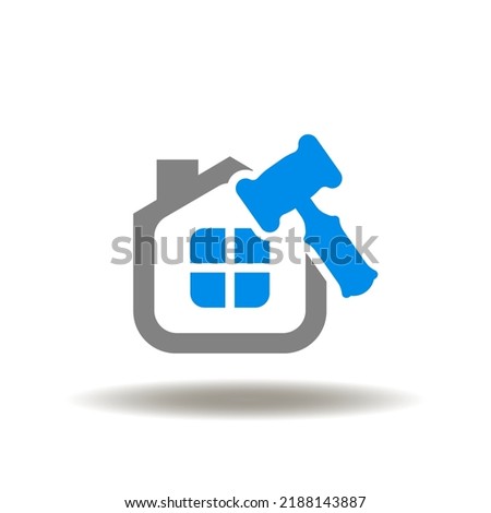 Vector illustration of house with gavel. Icon of legacy, probate. Symbol of house law.
