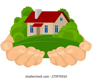 Vector illustration of a house in hands