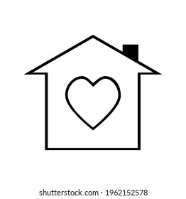 Vector illustration of House with heart inside linear icon on white background