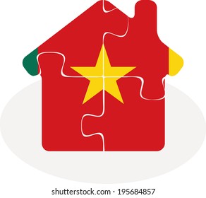 Vector illustration of house home icon with Cameroon flag in puzzle isolated on white background