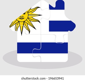 Vector illustration of house home icon with Uruguay flag in puzzle isolated on white background
