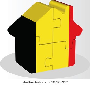 Vector illustration of house home icon with Belgian flag in puzzle isolated on white background