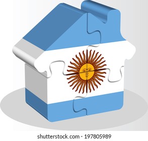 Vector illustration of house home icon with Argentinian flag in puzzle isolated on white background