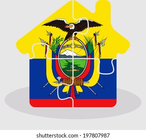 Vector illustration of house home icon with Ecuador flag in puzzle isolated on white background