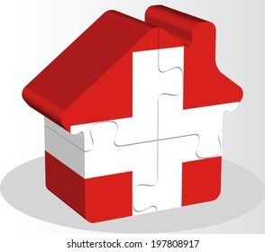 Vector illustration of house home icon with Swiss flag in puzzle isolated on white background