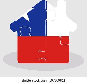 Vector illustration of house home icon with Chile flag in puzzle isolated on white background