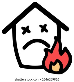 Vector illustration of house icon with fire