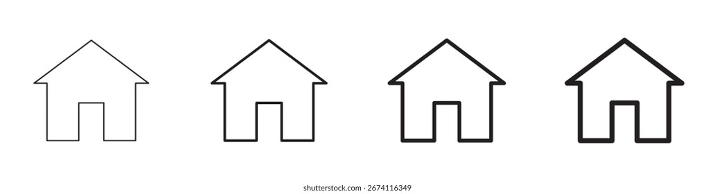 Ilustración vectorial de íconos de casa con múltiples estilos de línea. Símbolos de construcción de contorno editables para proyectos inmobiliarios, residenciales, de construcción y de arquitectura