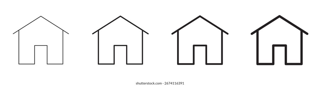Vector illustration of house icons with multiple line styles. Editable outline building symbols for real estate, residence, construction, and architecture projects