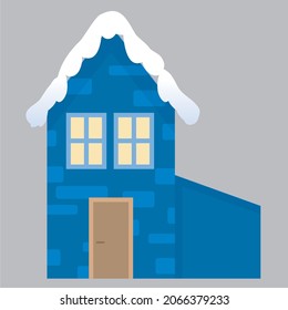 Ilustración vectorial de una casa aislada en un fondo blanco, en la nieve