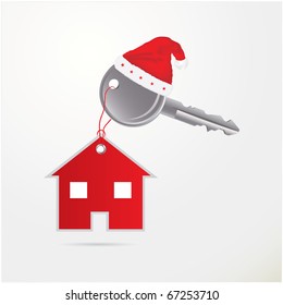 vector illustration of house key - Christmas gift