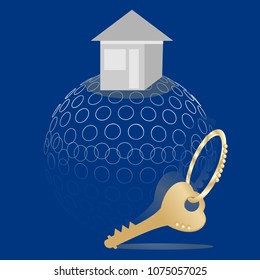 vector illustration the house and a key on a blue background, a banner