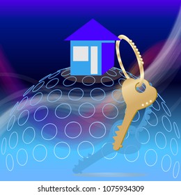 vector illustration of a house and a key on an abstract background, a banner