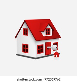 Vector illustration of House with key and red house trinket in keyhole