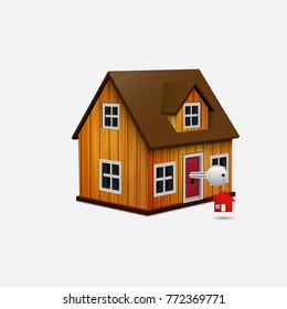 Vector illustration of House with key and red house trinket in keyhole