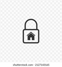 Vector illustration of house lock icon in dark color and transparent background(png).