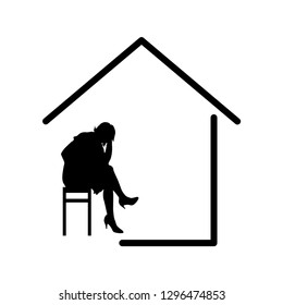 vector illustration house logo and woman sitting on chair and reading book
