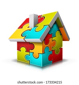 Vector illustration of house made of puzzle. 