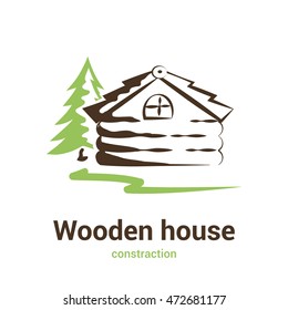 Vector illustration house made of wood. Can be used for the construction company or banner design.