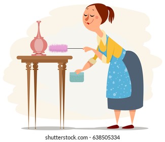 Vector illustration of a house maid working