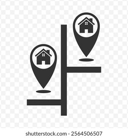 Vector illustration of house map icon in dark color and transparent background(PNG).