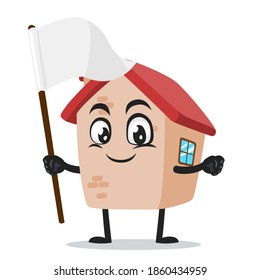 vector illustration of house mascot or character holding blank white banner