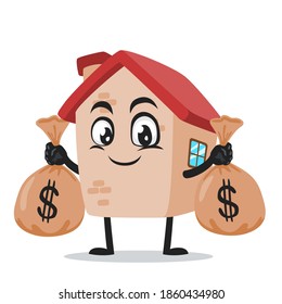 ilustración vectorial de la mascota de la casa o del personaje que contiene sacos de dinero