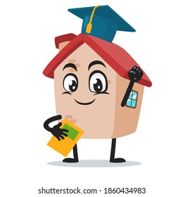 vector illustration of house mascot or character graduation hat and holding book