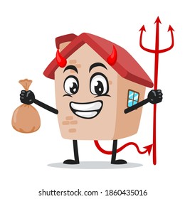vector illustration of house mascot or character Wearing devil costume and holding trident