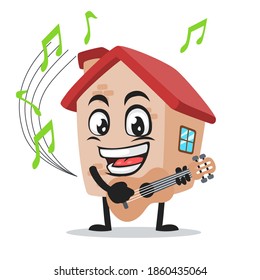vector illustration of house mascot or character playing guitar