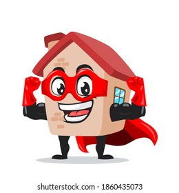 vector illustration of house mascot or character wearing super hero costume