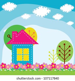 vector illustration of a house in the nature