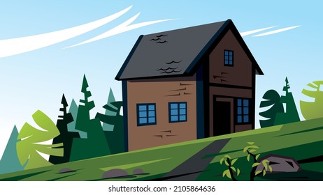Ilustración vectorial de una casa en la naturaleza