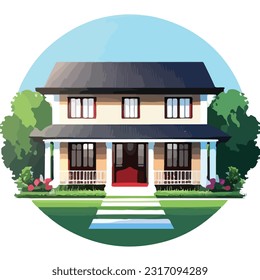 Vector Illustration of a House and Lot Offering Tranquility by the Lake