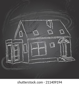 Vector illustration with house on chalkboard