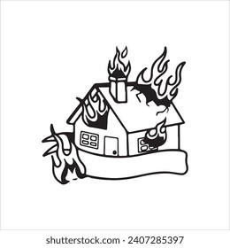 vector illustration of a house on fire