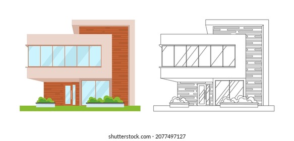 Vector illustration of a house on a white background. Sweet home. Icons for cottages, townhouses, villas, houses, buildings. A hand-drawn house. The project of the building. Drawing of the house