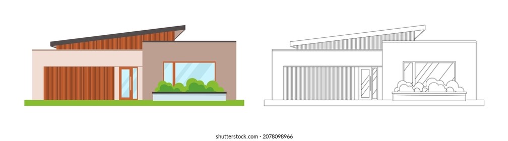 Vector illustration of a house on a white background. Sweet home. Icons for cottages, townhouses, villas, houses, buildings. A hand-drawn house. The project of the building. Drawing of the house
