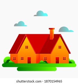 Ilustración vectorial de una casa. naranja y verde. diseño plano. simple

