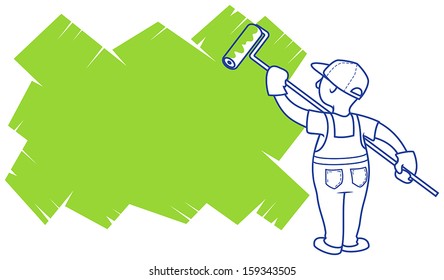 Vector illustration. The house painter paints area for a placeholder.