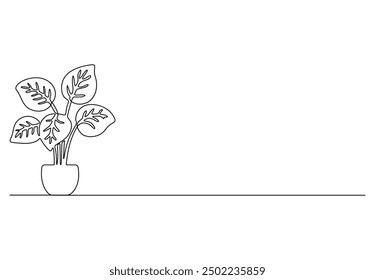 Vector illustration of house plant continuous one line drawing