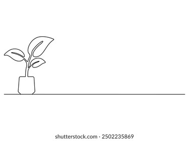 Vector illustration of house plant continuous one line drawing